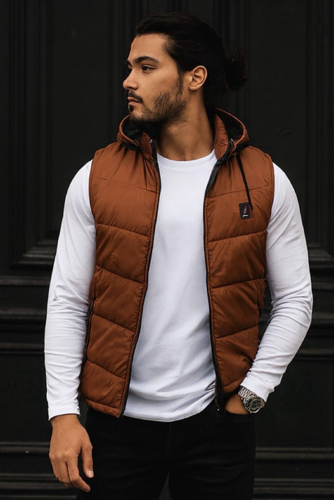 SLEEVLESS REMOVABLE & DETACHABLE JACKET-NEON BROWN
