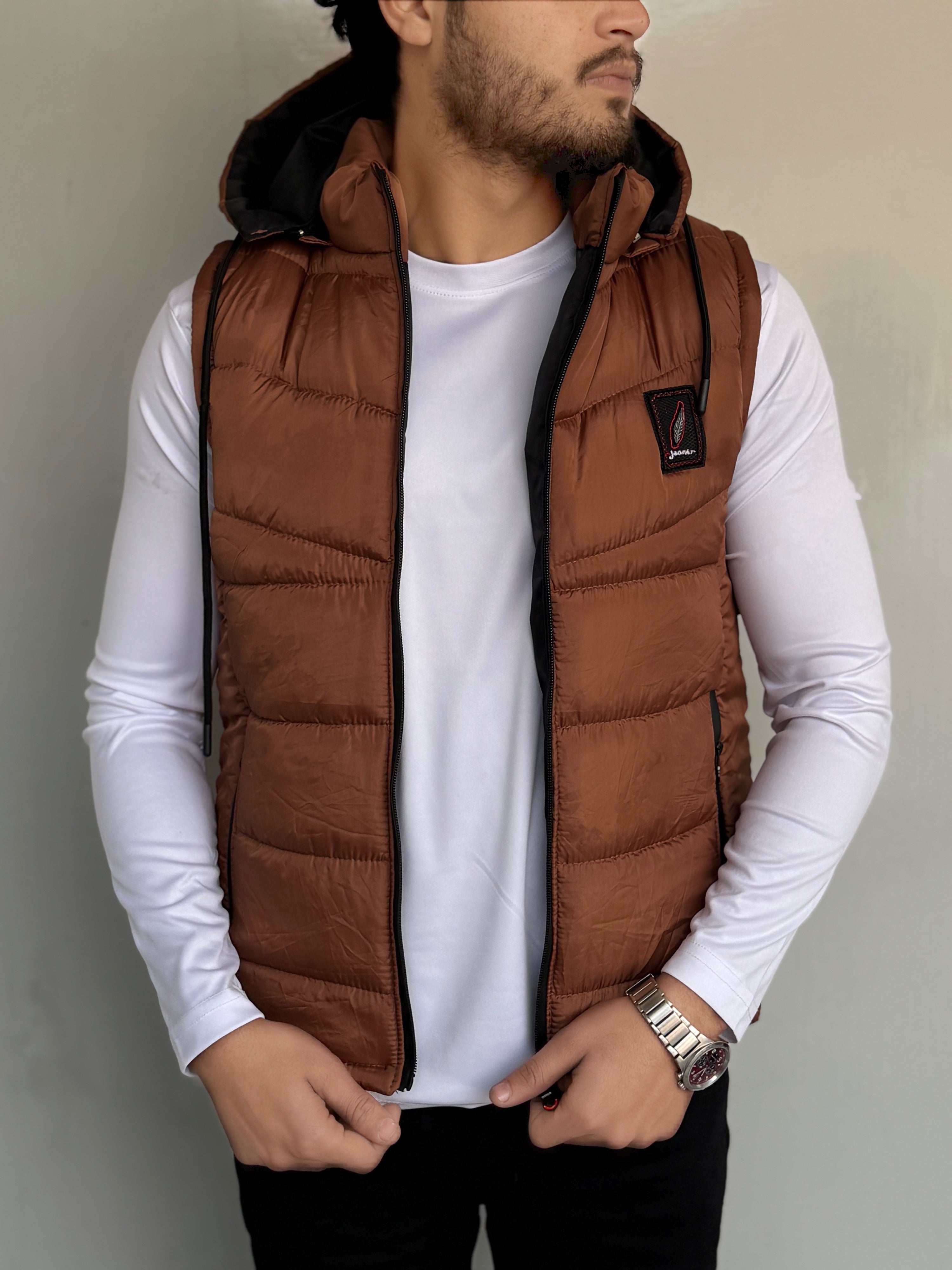 SLEEVLESS REMOVABLE & DETACHABLE JACKET-NEON BROWN