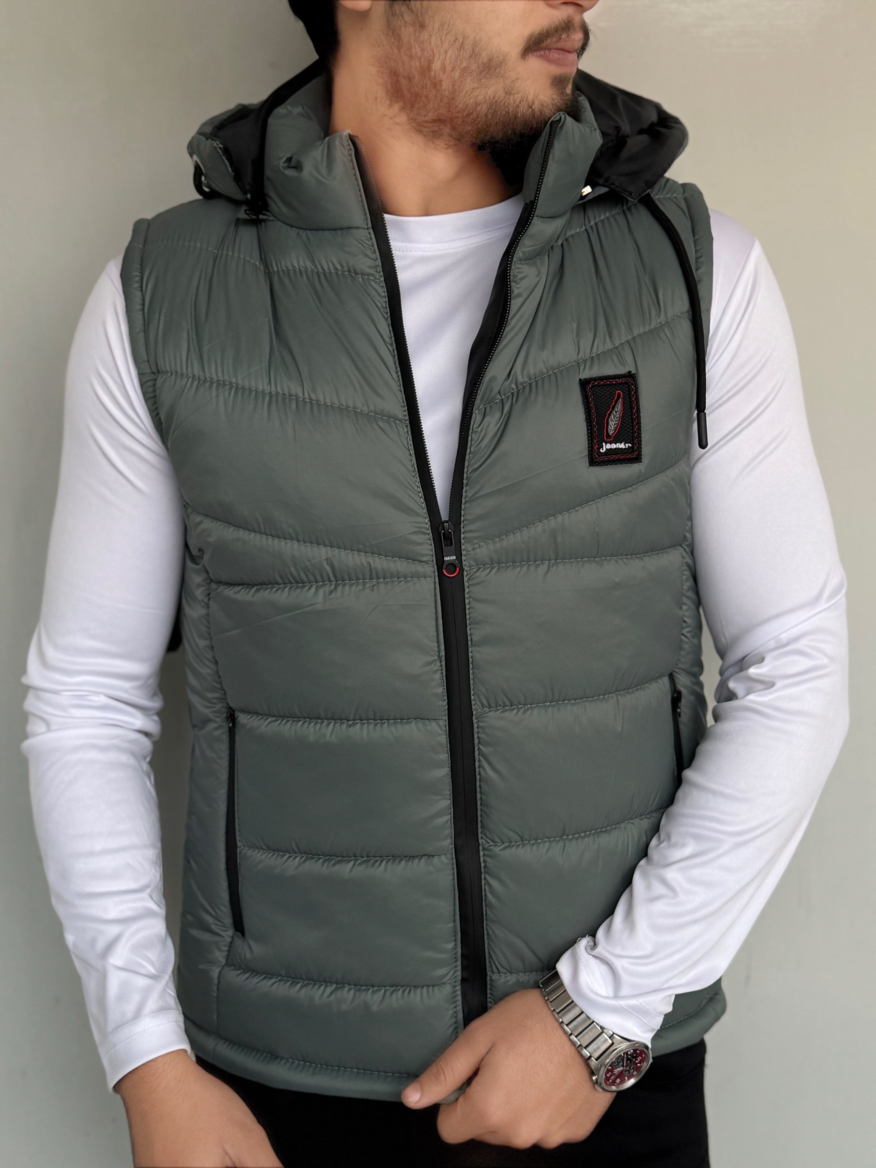 SLEEVLESS REMOVABLE & DETACHABLE JACKET-OLIVE GREEN