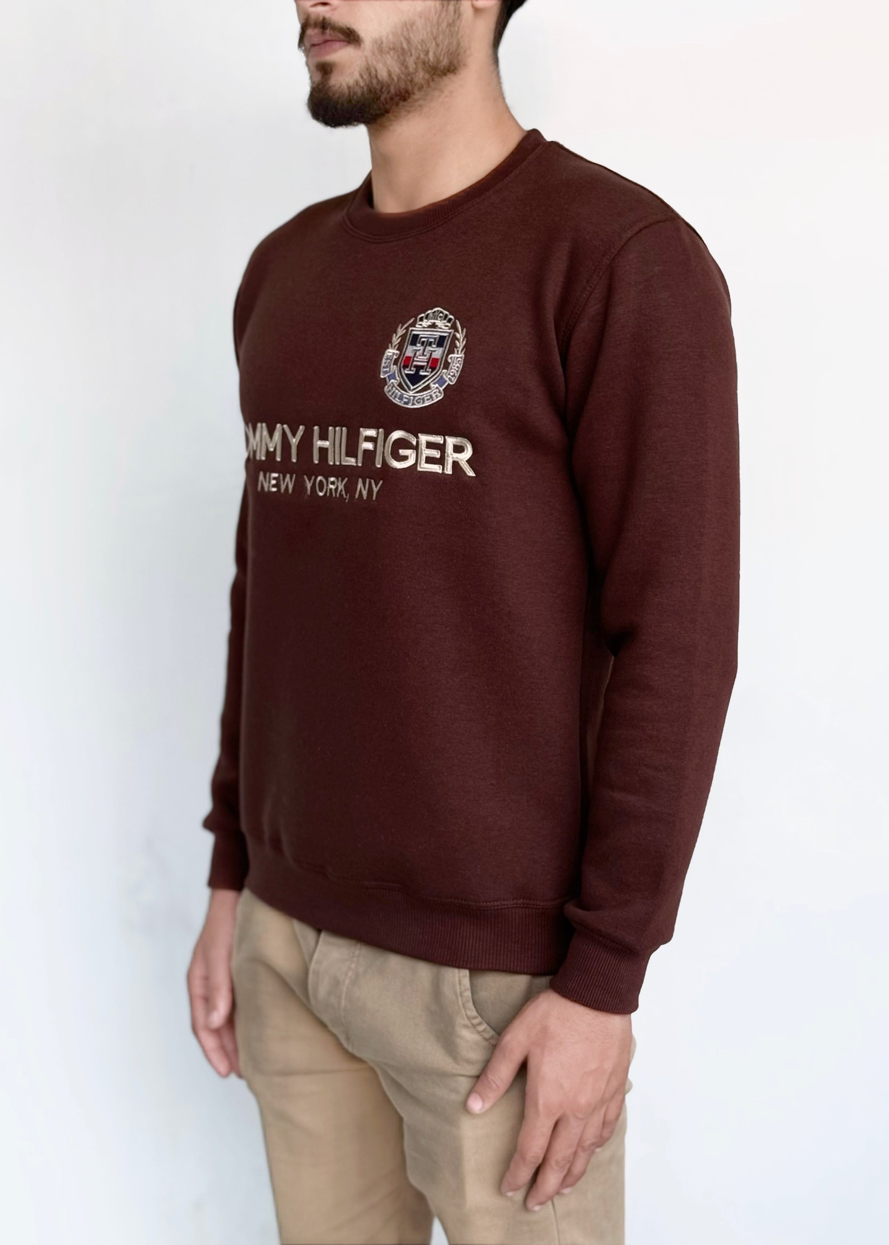 SOFT COTTON FLEECE SWEATSHIRT'S-BROWN