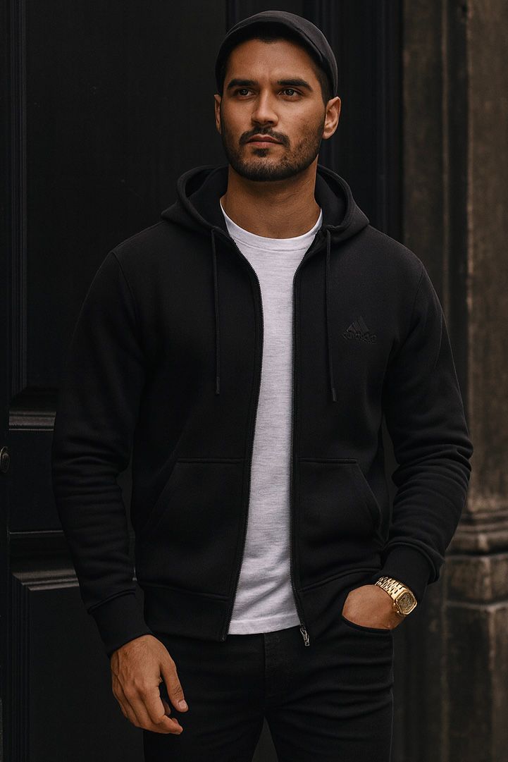 002 COMFORTABLE CLASSIC FLEECE HOODIE-BLACK