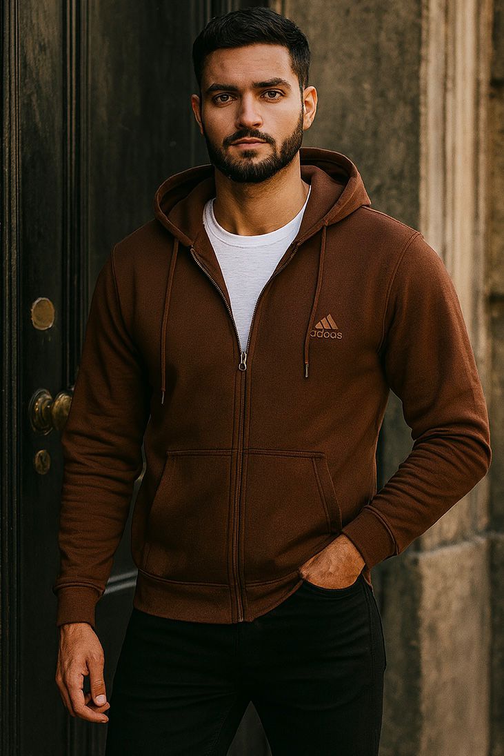 002 COMFORTABLE CLASSIC FLEECE HOODIE-BROWN