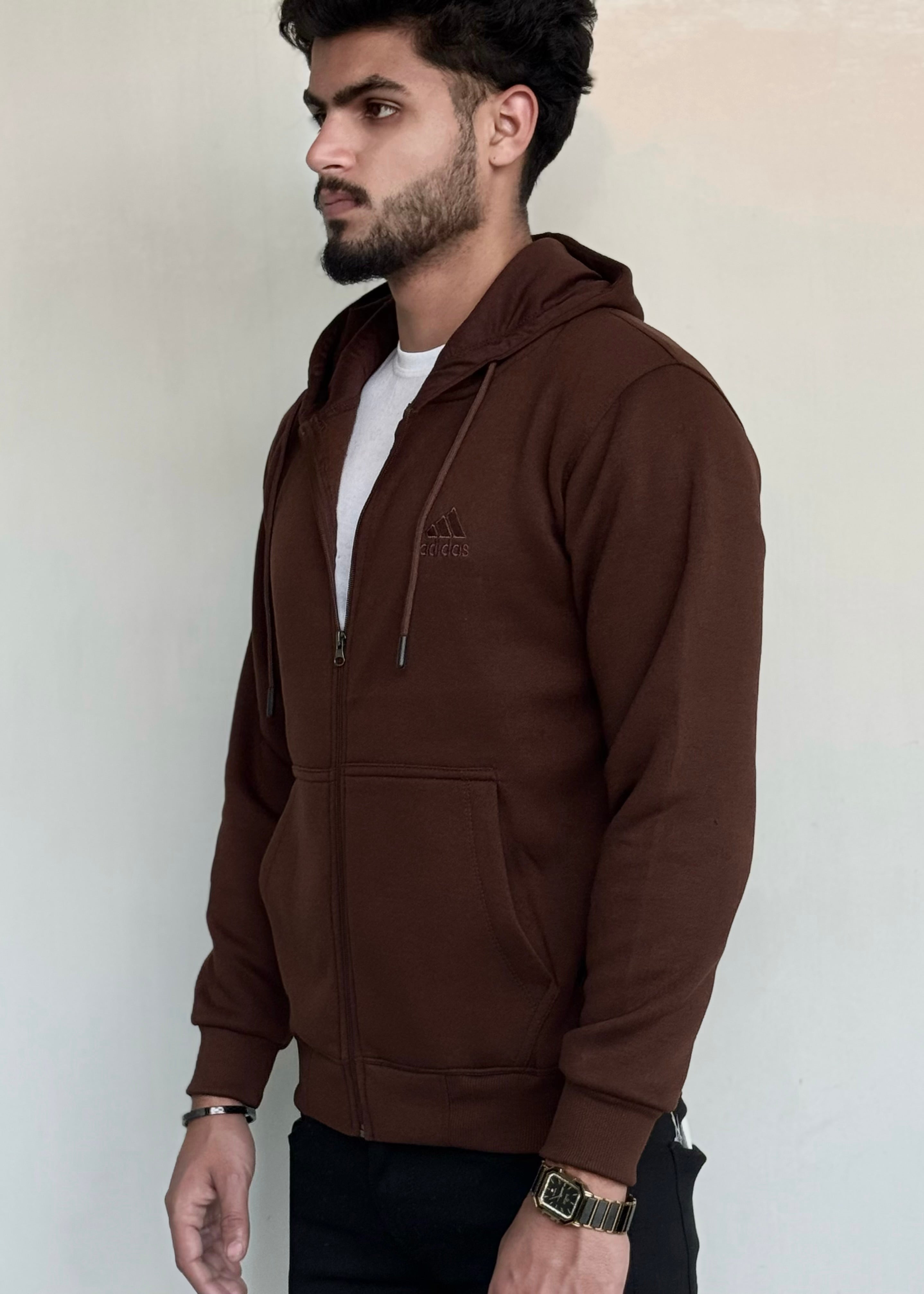 002 COMFORTABLE CLASSIC FLEECE HOODIE-BROWN