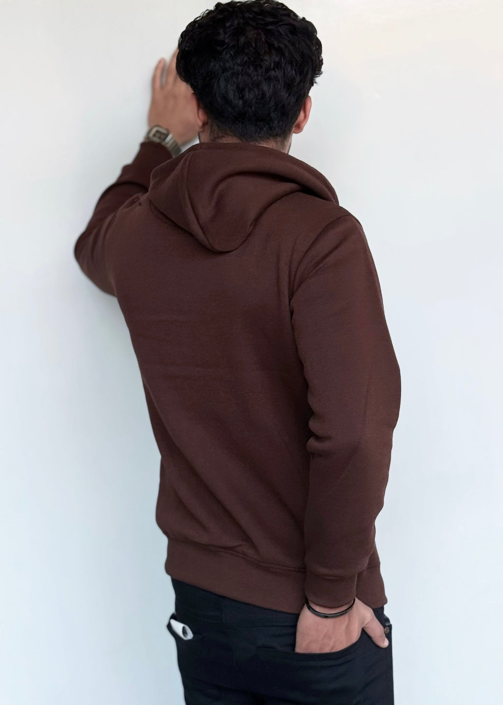 002 COMFORTABLE CLASSIC FLEECE HOODIE-BROWN