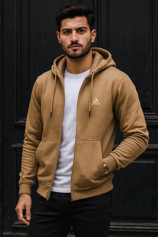 002 COMFORTABLE CLASSIC FLEECE HOODIE-TAN