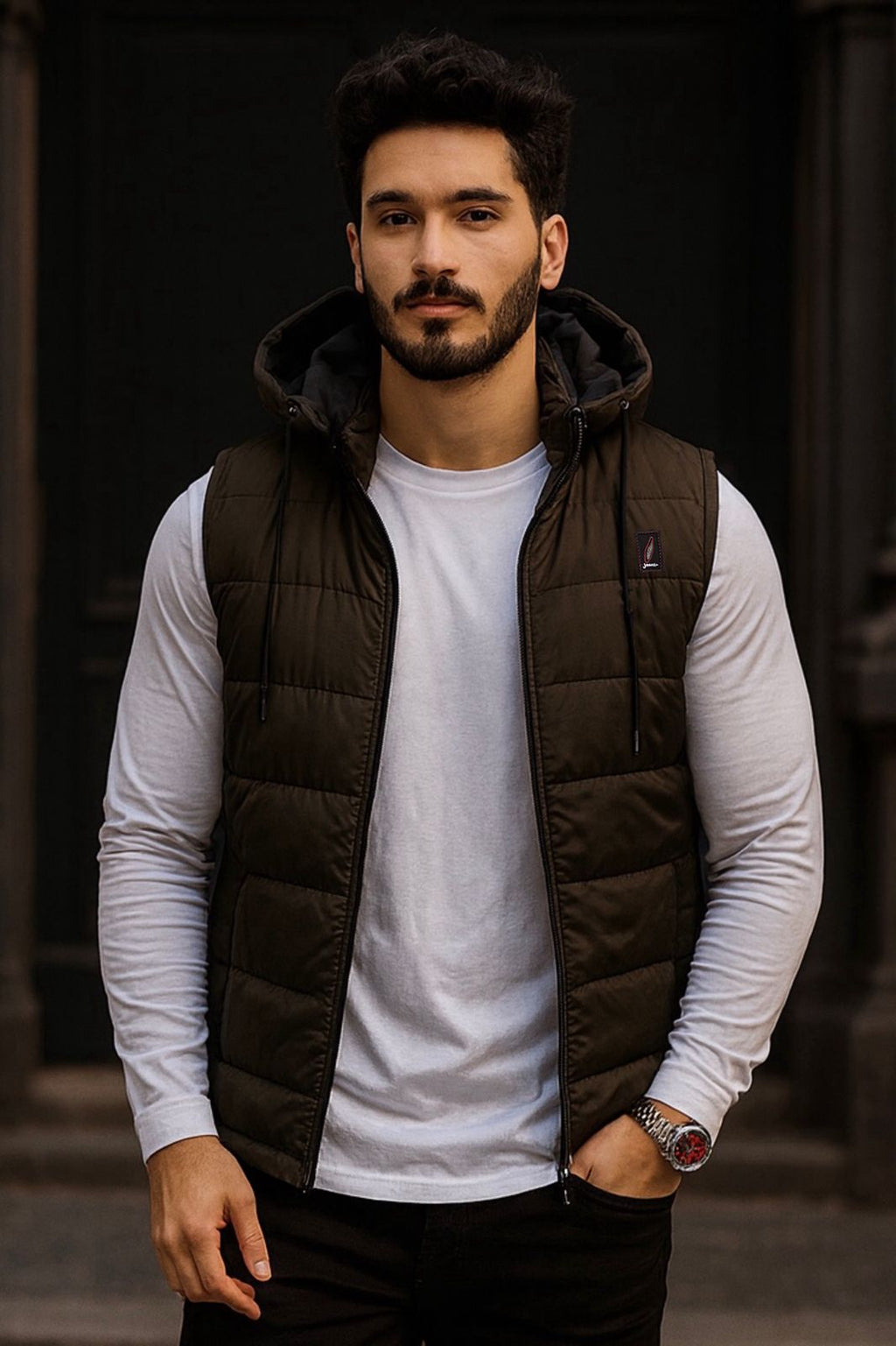 SLEEVLESS REMOVABLE & DETACHABLE JACKET-CHARCOAL