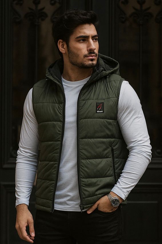 SLEEVLESS REMOVABLE & DETACHABLE JACKET-OLIVE GREEN